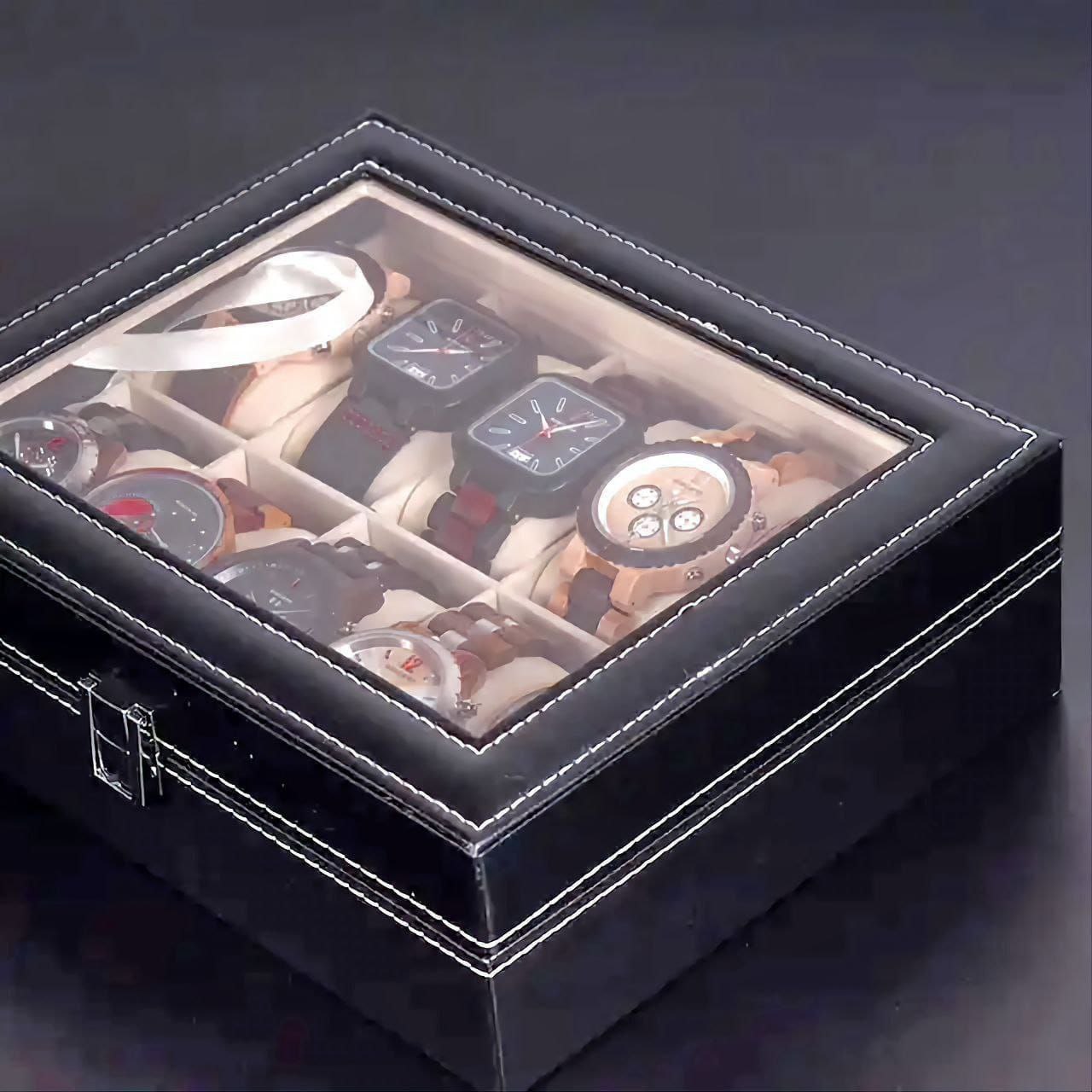 صندوق منظم تخزين للساعات 6 فتحات لعرض الساعات للرجال أسود جلد صناعي