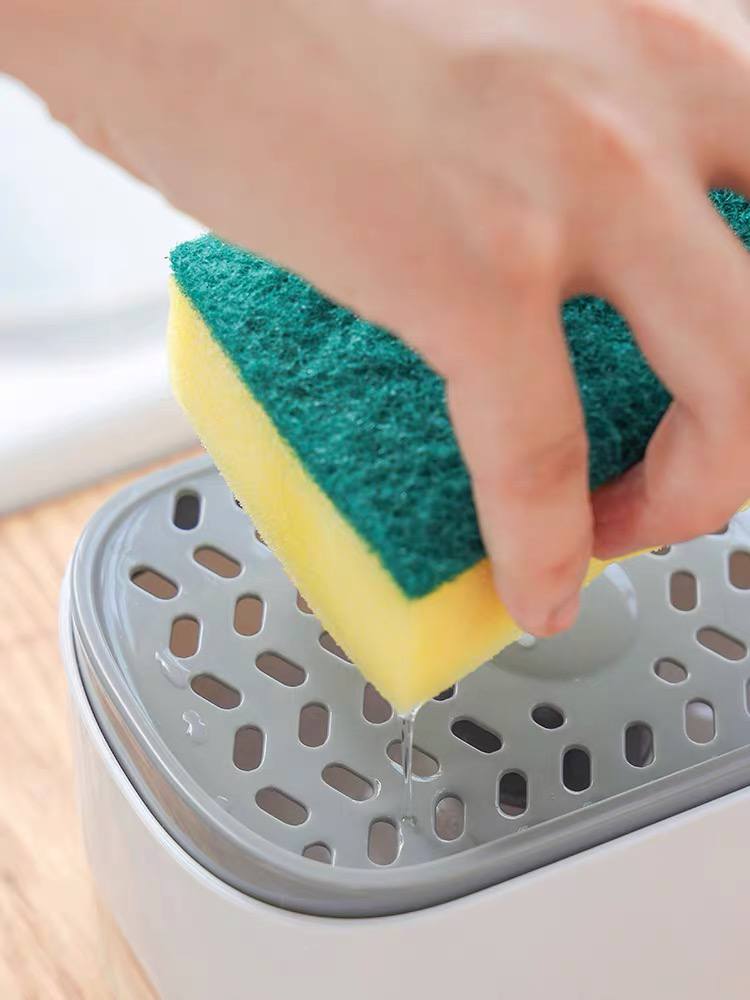 موزع صابون بمضخة مدمج مع حامل إسفنجة عملي ومثالي لتنظيم حوض المطبخ