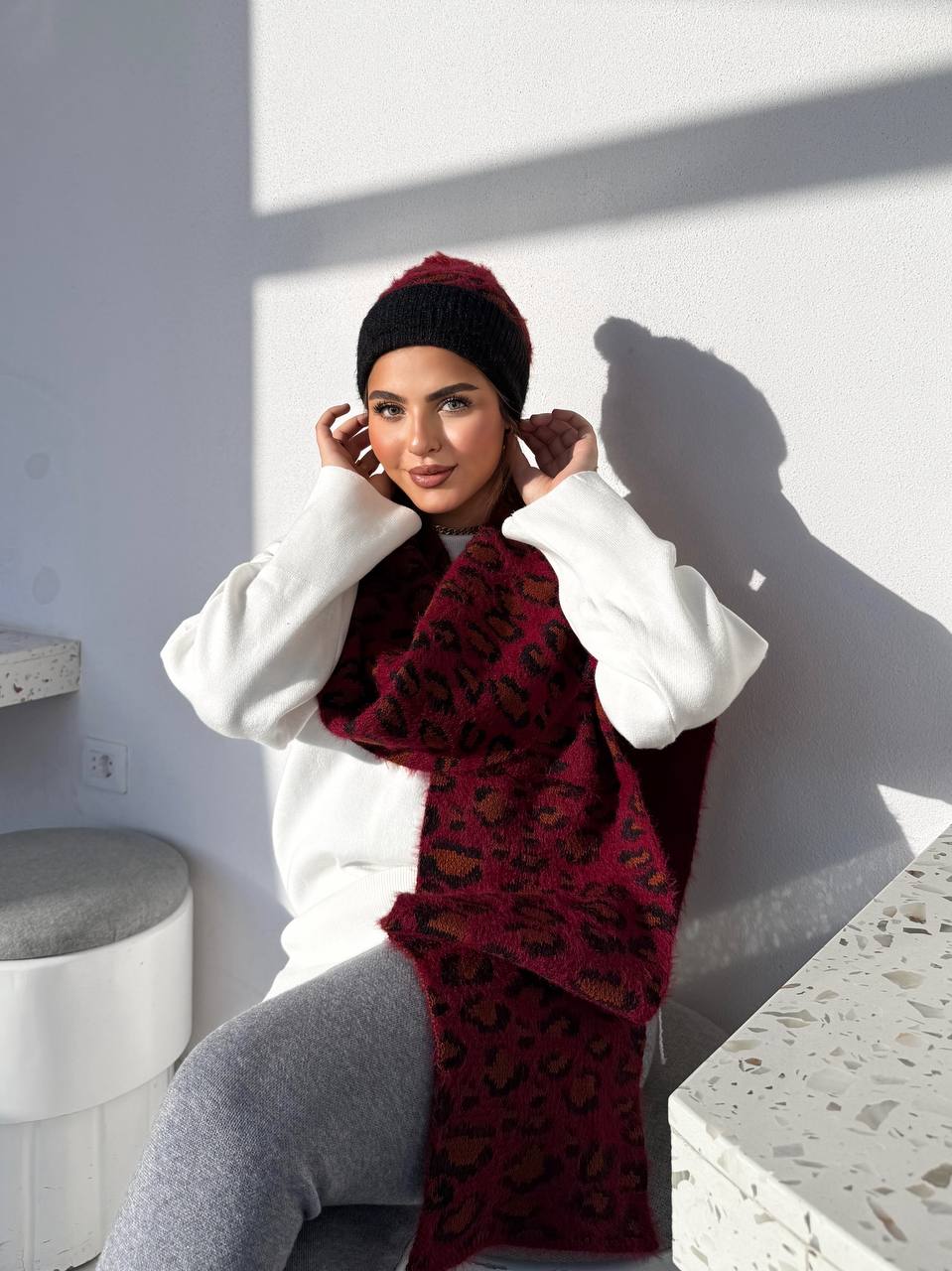 طقم سكارف وطاقية هات تريكو