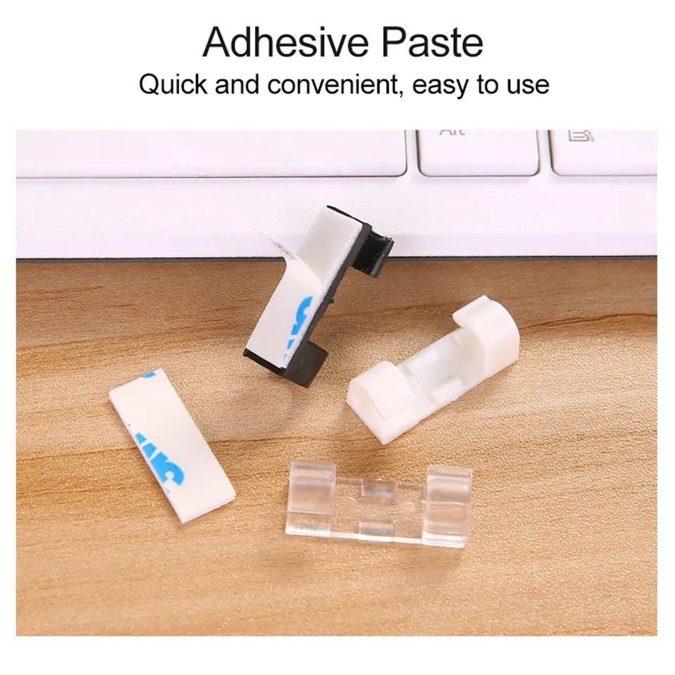 مشابك كابلات ذاتية اللصق مصممة لتنظيم الكابلات في المكتب، السيارة، والمنزل بكفاءة عالية. تأتي المجموعة بـ20 قطعة توفر حلاً عمليًا لإدارة الأسلاك