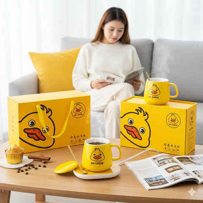 مج بورسلين بقاعدة حرارية مع غطاء ومعلقة وقاعدة سخان 16 ات بفيشة