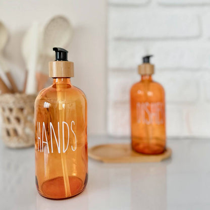 طقم شاور دسبنسر 2*1 زجاج عسلي مزود بحامل خشب