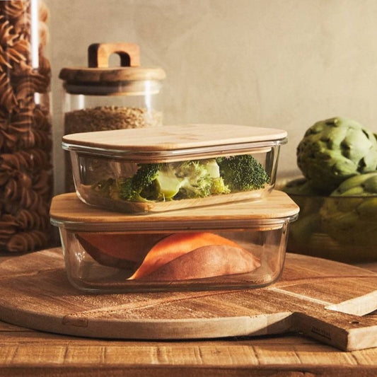 طقم علب ثلاجة بيركس غطا خشب بامبو