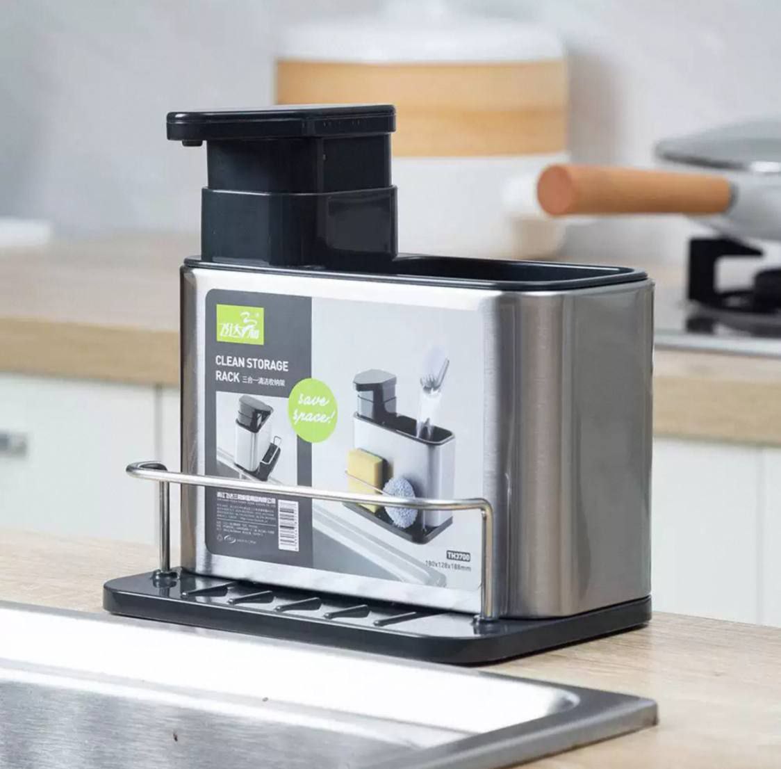 ديسبنسر صابون + منظم معالق + حامل ليف