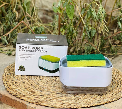 موزع صابون بمضخة مدمج مع حامل إسفنجة عملي ومثالي لتنظيم حوض المطبخ