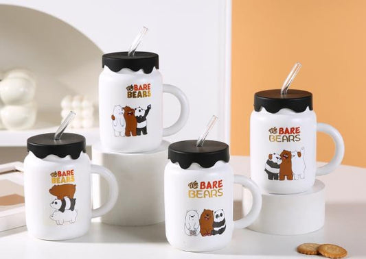 مج زجاجي دب 470 مل بتصميم We Bare Bears – هدية مميزة تجمع بين الأناقة والمرح 🐻✨
