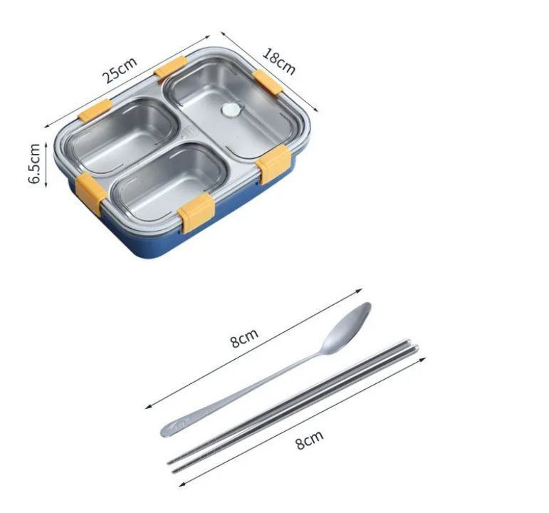 لانش بوكس استلس من الداخل مقسم محكم الغلق مزود بمعلقه استلس + 2 عود طعام&nbsp;&nbsp;استانليس