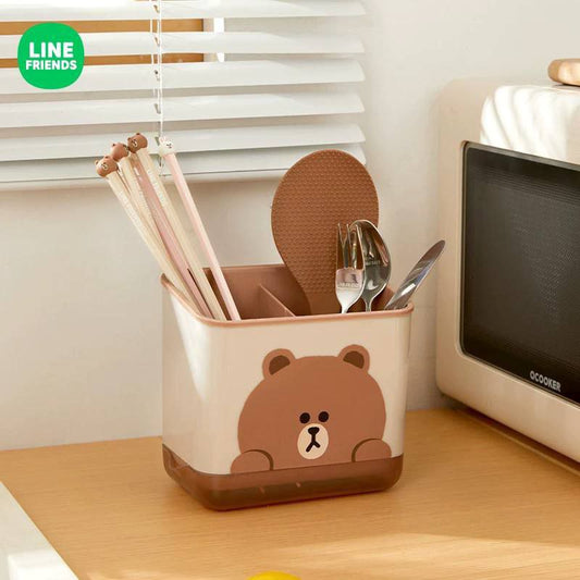 حامل أدوات المطبخ- منظم متعدد الأقسام للملاعق والأدوات - مع قاعدة تصريف المياه - متعددة الاستخدام