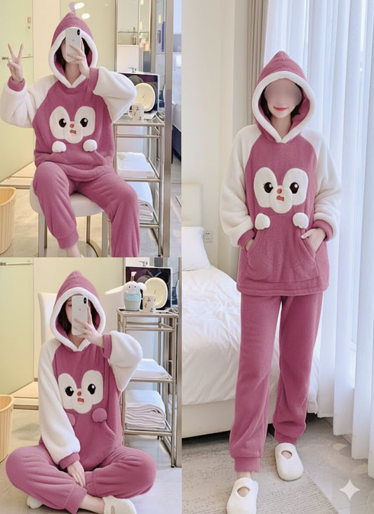 طقم بيجامة شتوية سميكة,ملابس نوم منزلية، بيجامات منزلية