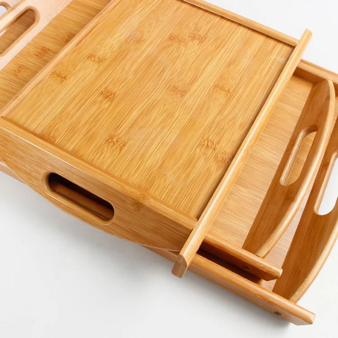 طقم صواني تقديم خشبي مصنوع من خشب البامبو الطبيعي