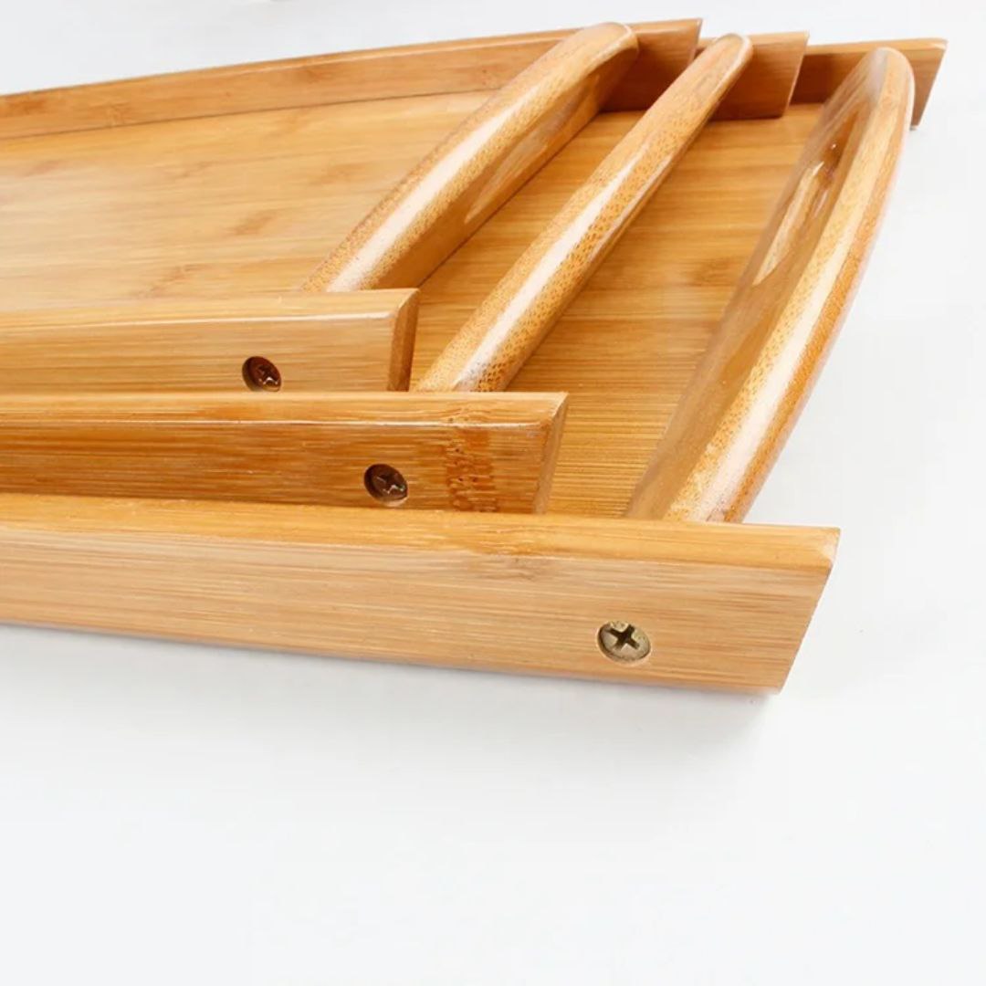 طقم صواني تقديم خشبي مصنوع من خشب البامبو الطبيعي