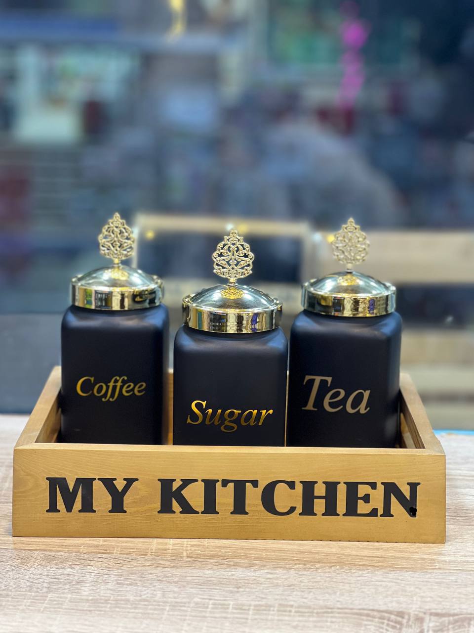 صينية تقديم my kitchen من الخشب الطبيعي