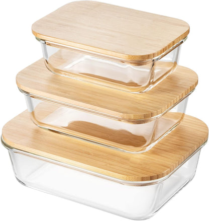 طقم علب ثلاجة بيركس غطا خشب بامبو