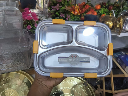 لانش بوكس استلس من الداخل مقسم محكم الغلق مزود بمعلقه استلس + 2 عود طعام&nbsp;&nbsp;استانليس