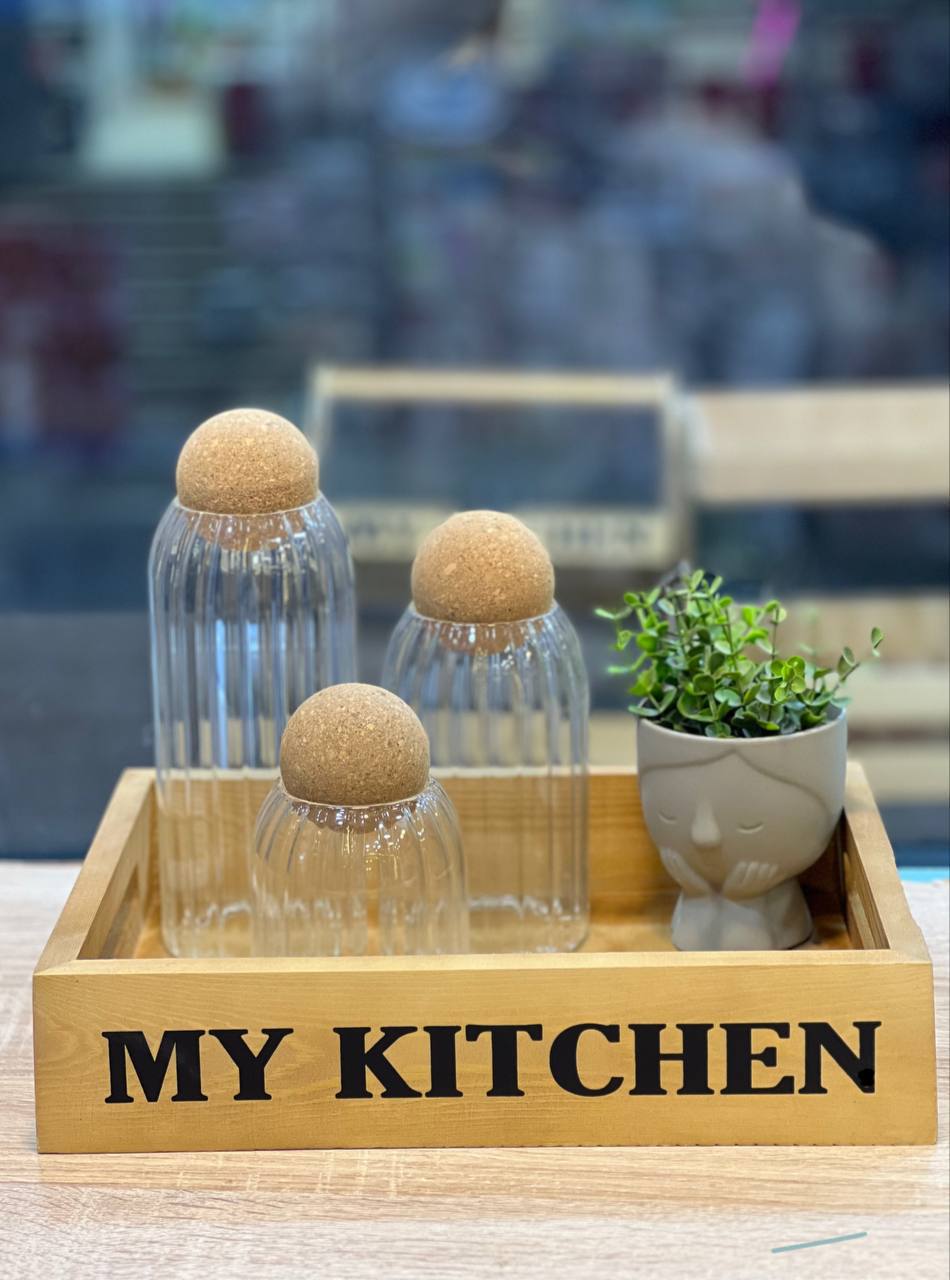 صينية تقديم my kitchen من الخشب الطبيعي