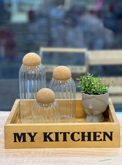 صينية تقديم my kitchen من الخشب الطبيعي