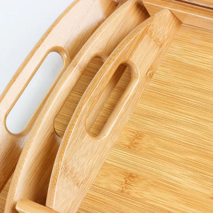 طقم صواني تقديم خشبي مصنوع من خشب البامبو الطبيعي