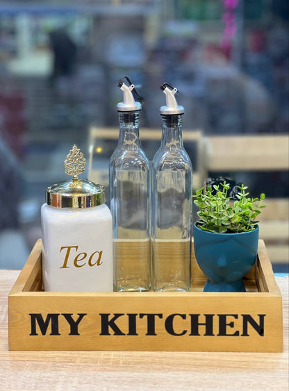 صينية تقديم my kitchen من الخشب الطبيعي