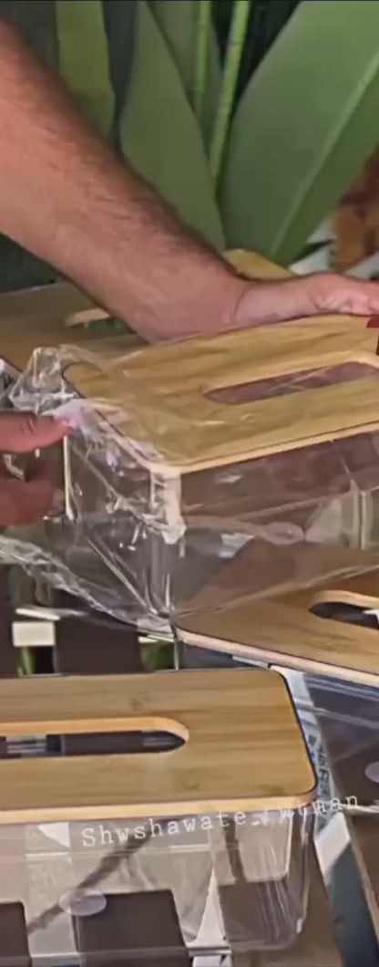 علبه مناديل اكريليك بغطاء خشب