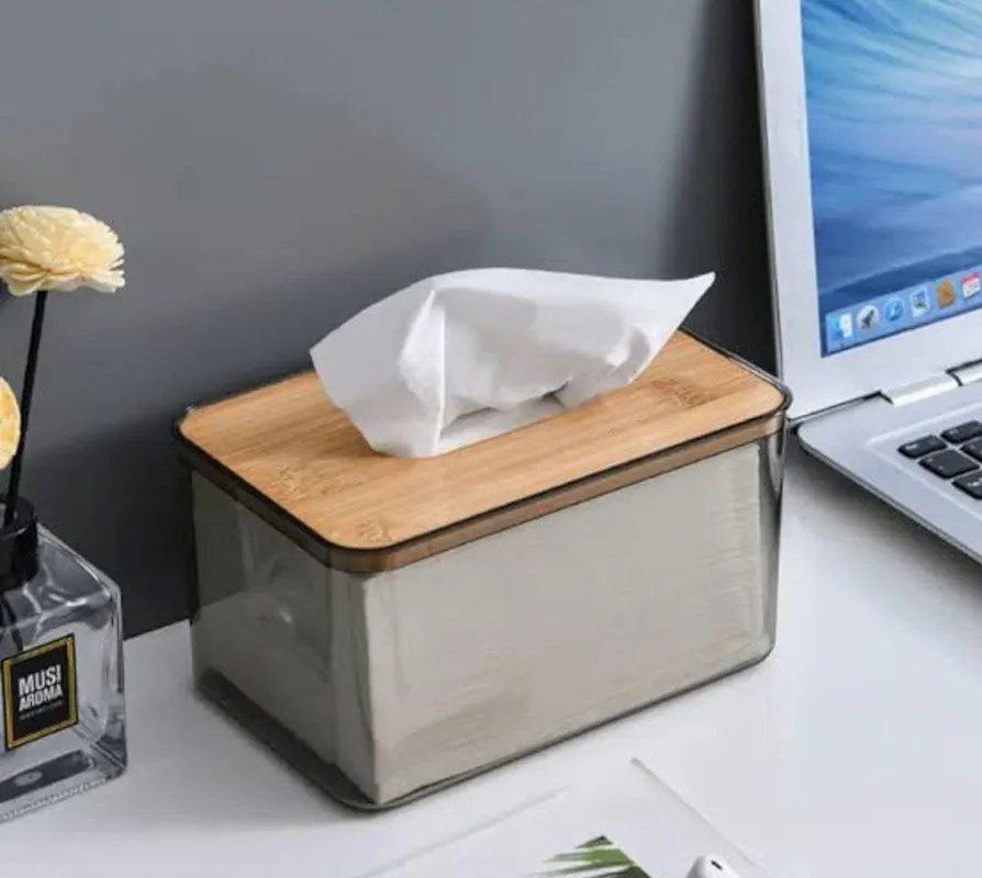 علبه مناديل اكريليك بغطاء خشب